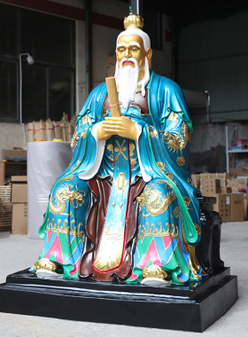 寺庙树脂玻璃钢佛像1米8高坐孔子佛像 金色孔明孔子神像 孔夫子