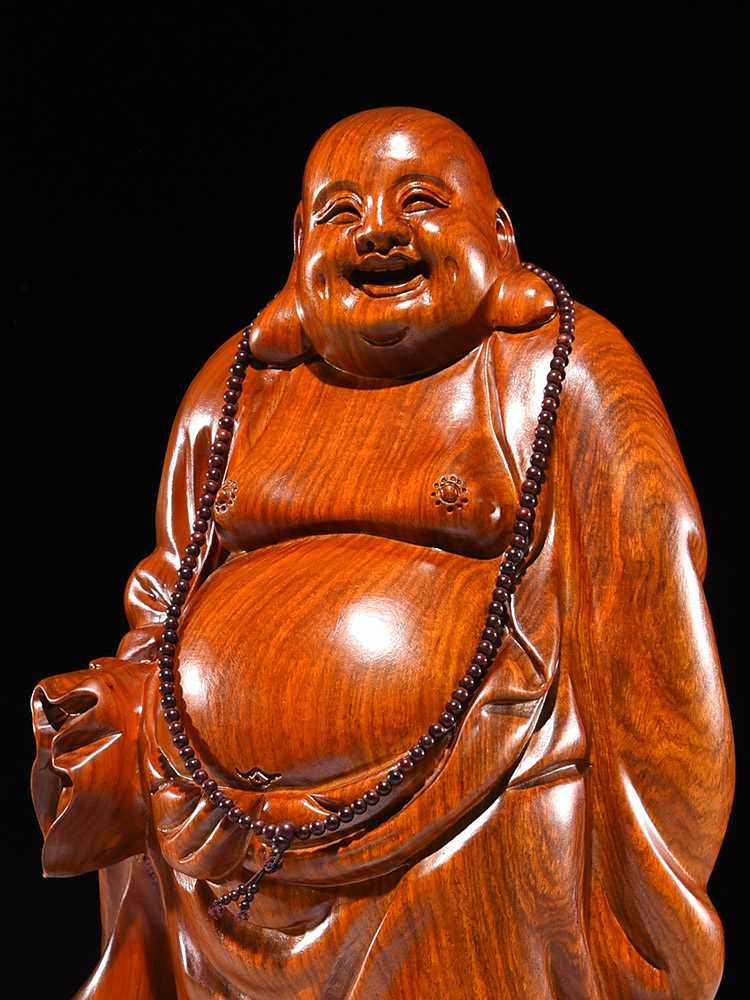 正品寻古花梨木雕弥勒佛摆件大号红木笑佛根雕工艺品家居客厅供奉