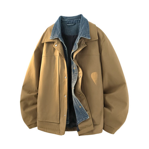 90%白鸭绒可印假两件羽绒服男款冬季宽松翻领休闲冬装外套男 - 图1