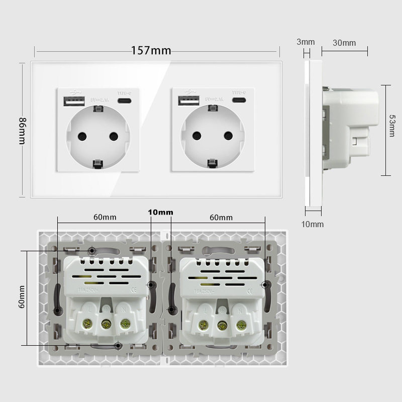 欧规墙壁德标德式电源插座带USB插座type-c充电面板外贸,淘宝优惠券,粉丝福利购,淘宝优惠卷
