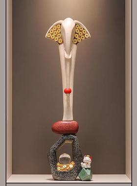 入户玄关石来运转竖高大象摆饰招财镇宅新中式家居客厅壁龛装饰品