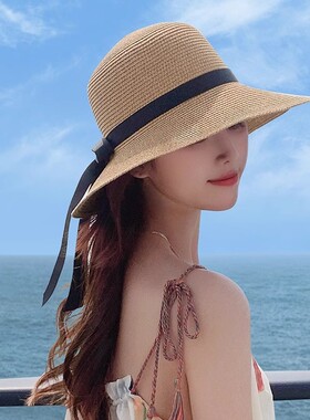 草帽女春夏季海边沙滩遮阳太阳帽防晒防紫外线2025新款帽子女款