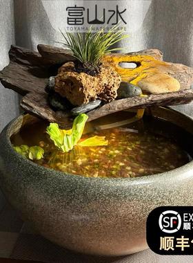 庭院花园石槽流水景观喷泉户外园林仿古做旧石臼养鱼仿真水缸摆件