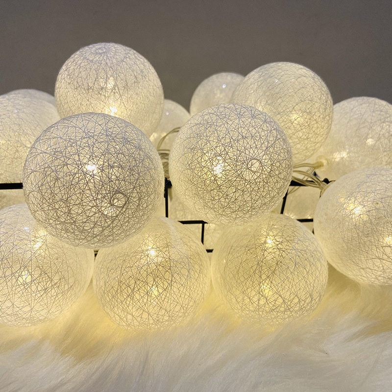 跨境新款棉线球装饰灯串婚礼求婚生日店铺房间布置装饰LED彩灯串 - 图1