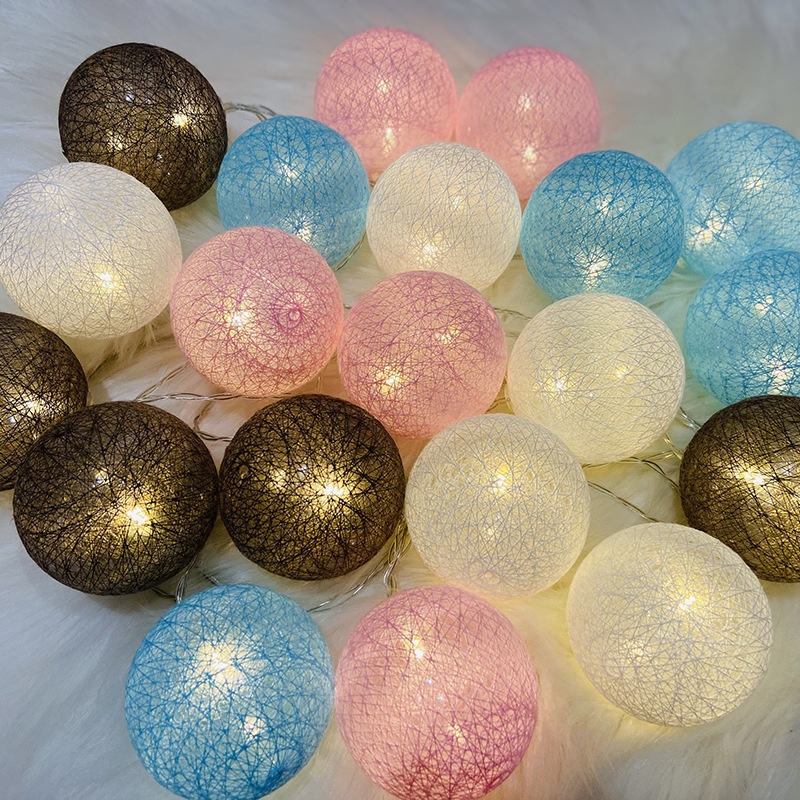 跨境新款棉线球装饰灯串婚礼求婚生日店铺房间布置装饰LED彩灯串 - 图2