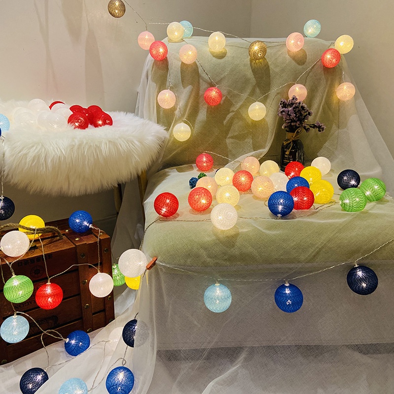 跨境新款棉线球装饰灯串婚礼求婚生日店铺房间布置装饰LED彩灯串 - 图0