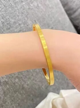 简约方形古法传承手镯女越南沙金仿真黄金999正品实心结婚筷子环