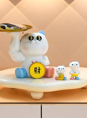 奶油风入户玄关招财猫钥匙收纳