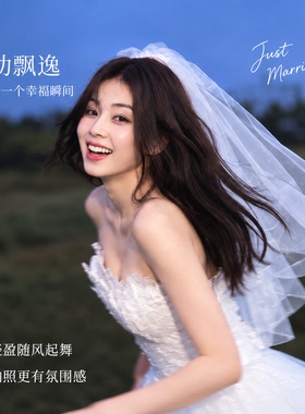 白色头纱求婚小头纱发夹2026新款结婚拍照领证登记蓬蓬纱新娘发饰