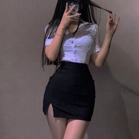 纯欲风紧身衬衫女性感OL通勤成熟御姐风女装套装夏季半身裙两件套 - 图1