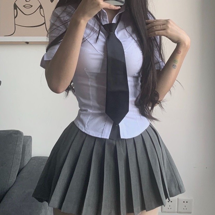 纯欲风美式辣妹收腰衬衫套装女春高腰百褶半身裙性感短袖紧身制服,淘宝优惠券,粉丝福利购,淘宝优惠卷