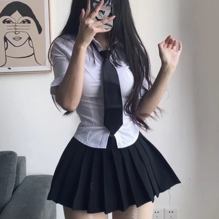 纯欲风美式辣妹收腰衬衫套装女春高腰百褶半身裙性感短袖紧身制服,淘宝优惠券,粉丝福利购,淘宝优惠卷