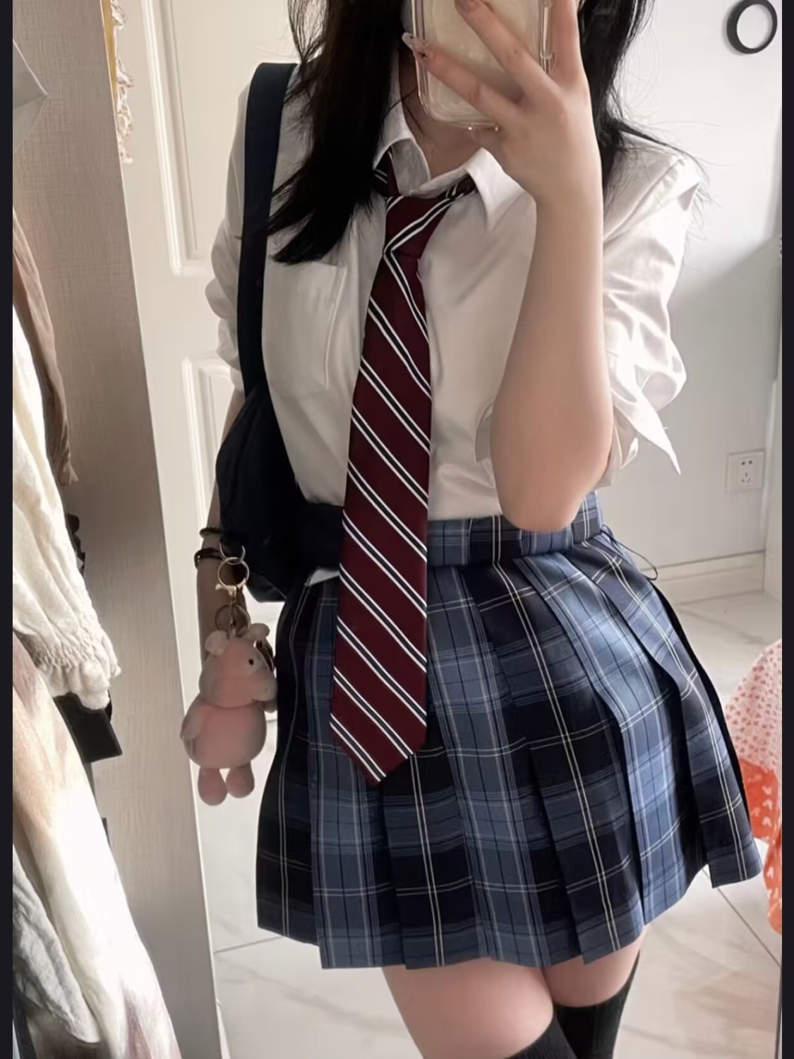 冈梨田/百褶裙女jk制服校供感制服格裙短裙衬衫半身裙格子裙学生 - 图1