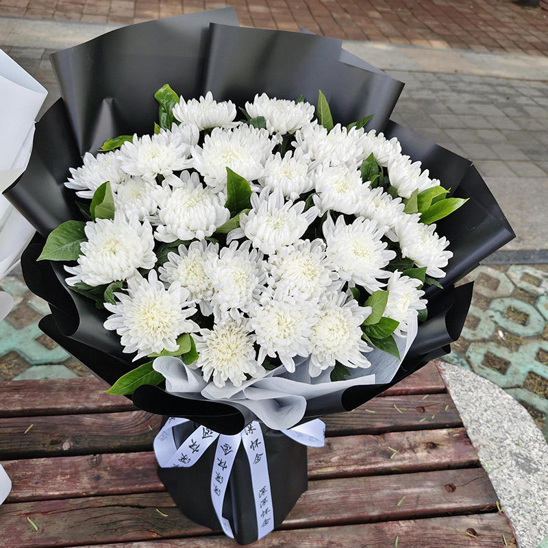 清明节黄白菊花束扫墓祭奠上坟追悼祭祀鲜花速递全国同城配送花店