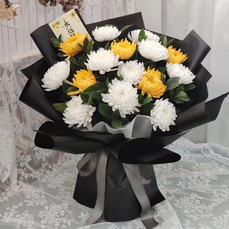 清明节黄白菊花束扫墓祭奠上坟追悼祭祀鲜花速递全国同城配送花店