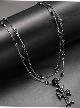 Cross necklace for men women十字架双层项链时尚嘻哈男女饰品