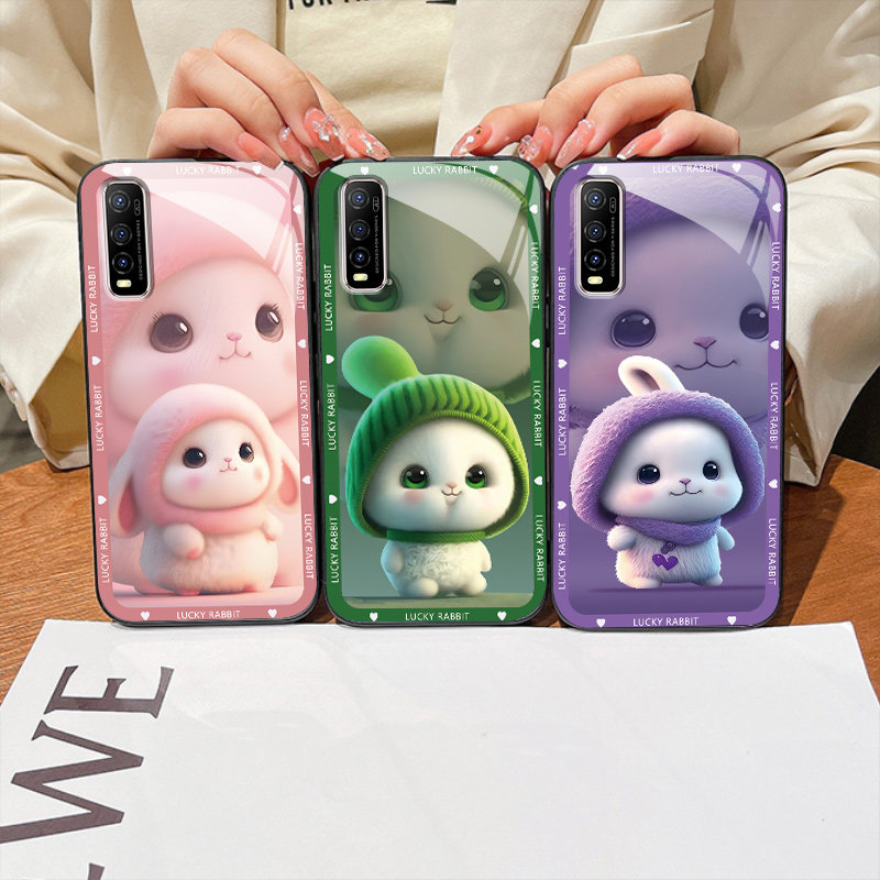 适用vivoY50t手机壳V2023EA的手机套Y50t新款vivo保护套防摔软壳硅胶玻璃男女款呆萌兔网红可爱情侣卡通超薄