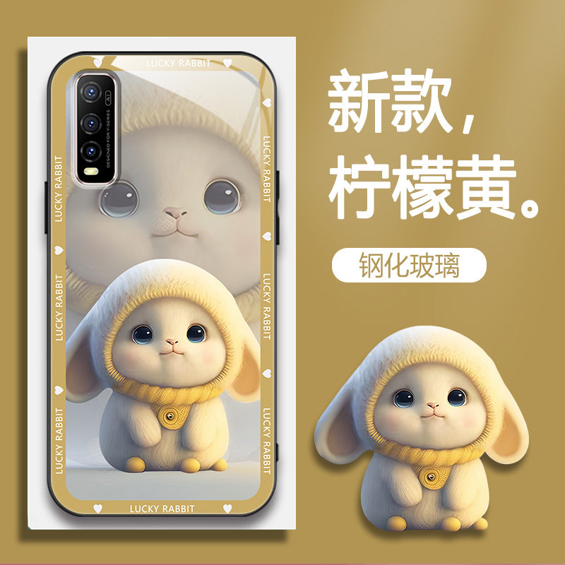 适用vivoY50t手机壳V2023EA的手机套Y50t新款vivo保护套防摔软壳硅胶玻璃男女款呆萌兔网红可爱情侣卡通超薄
