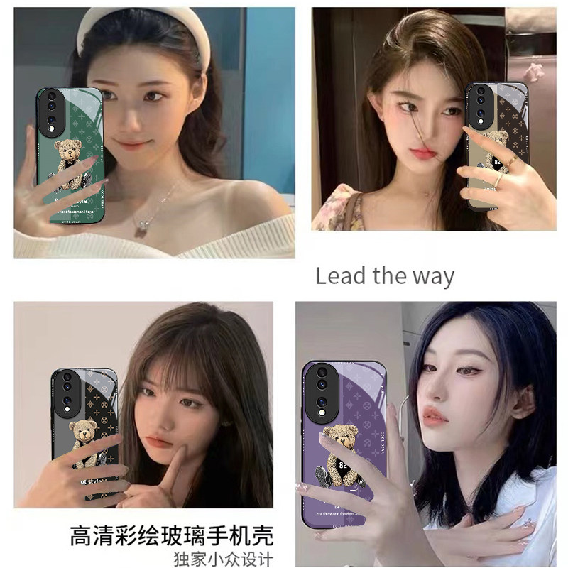 适用荣耀80手机壳ANN-AN00华为honor的82号熊手机套新款玻璃保护套防摔软壳硅胶男女款网红可爱情侣卡通超薄