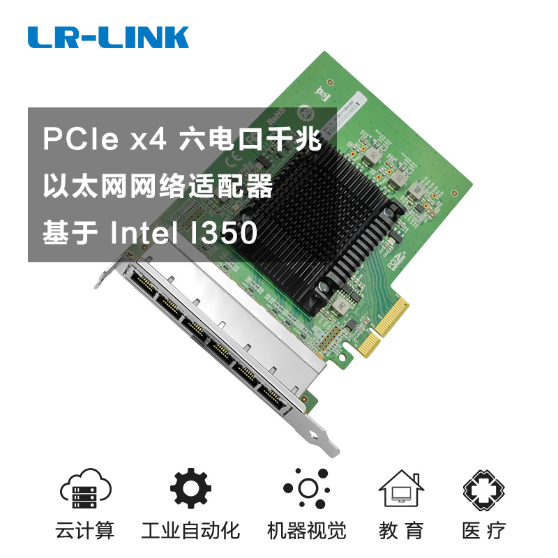 LR-LINK联瑞原厂原装PCIex4千兆六口i350-T6服务器网卡英特尔(Intel)I350芯片工业相机GigE采集卡LRES2006PT - 图0