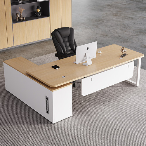 白色办公桌子老板桌简约现代办公家具办公室总经理桌椅组合大班台 - 图2