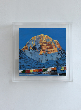 牧夏原创手绘油画《西藏阿里雪山》画客厅装饰画挂画礼物桌面摆台
