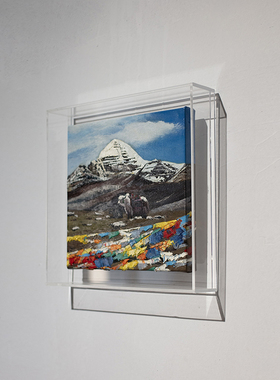 牧夏原创手绘油画《西藏阿里雪山》桌面摆台画客厅装饰画挂画礼品