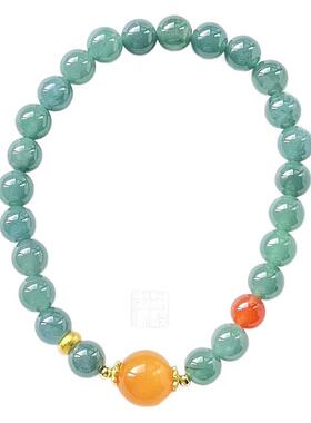 天然蓝水翡翠A货手链女款搭配蜜蜡圆珠玉石手串新中式饰品送礼物