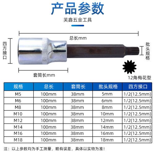 12角梅花批头花键扳手套筒头m10六角旋具套装内12花角m14花型工具 - 图1