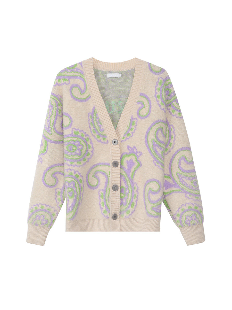 REVAN芮范春秋长袖撞色毛衣针织开衫