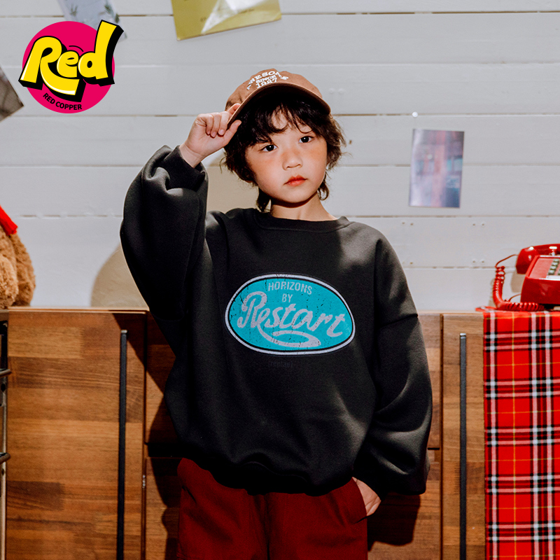 redcopper童装男女童2024新款秋冬洋气上衣儿童美式字母印花卫衣