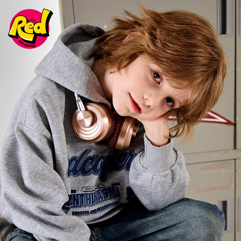 redcopper童装男童2024新款秋冬季上衣儿童美式字母印花连帽卫衣
