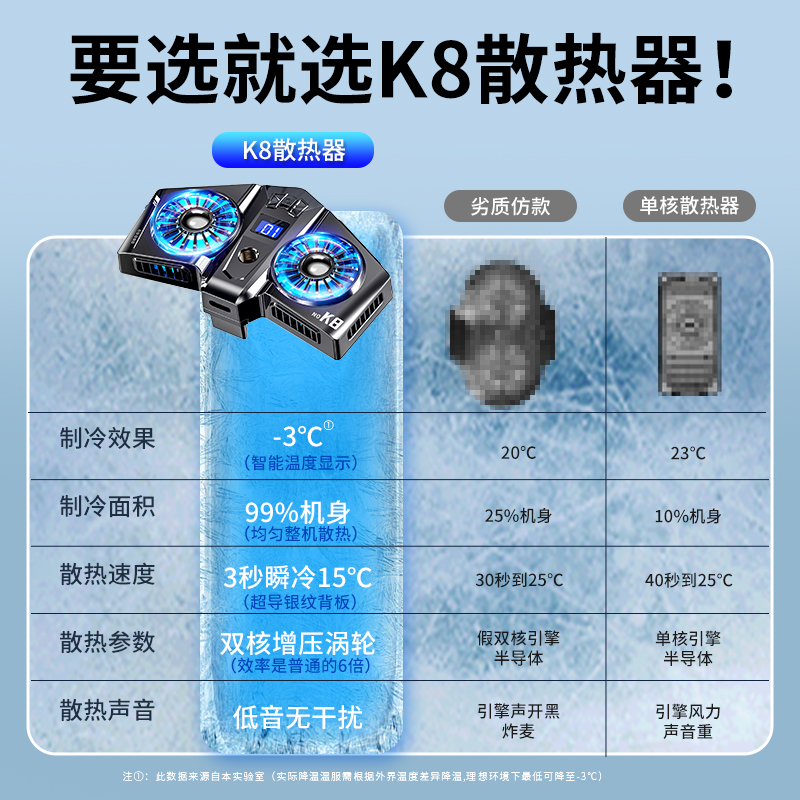 手机散热器k8双核半导体制冷手机散热速冷直播长播看视屏2芯防烫防热降温冰点TEC算法3倍制冷大功率男女通用