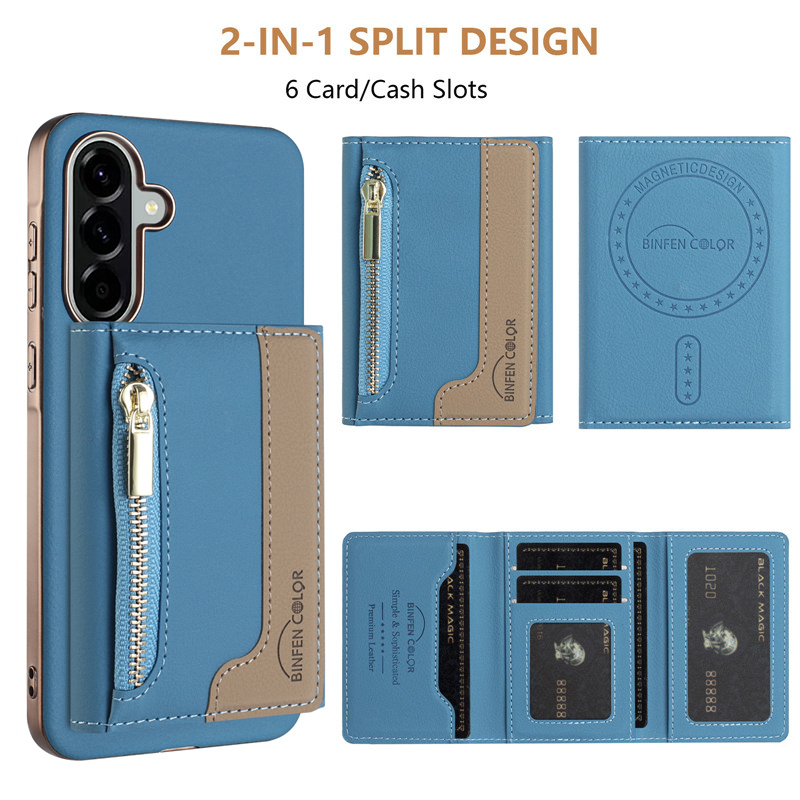 适用samsung a36手机壳Samsung a56 phone case插卡包a26 5G可放卡a06 4G电话套cover磁吸后盖皮壳分体卡包潮 - 图2