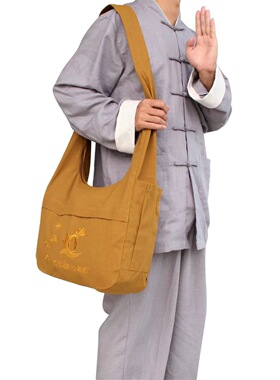 佛具用品帆布平纹尼土黄色居士包背包月牙包僧包香袋禅修包月牙袋