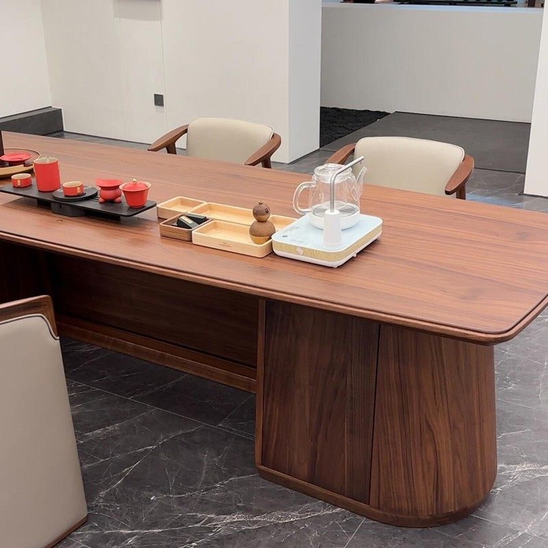 新中式北美黑胡桃木茶桌高端酒店家用办公室现代简约实木茶台定制,淘宝优惠券,粉丝福利购,淘宝优惠卷