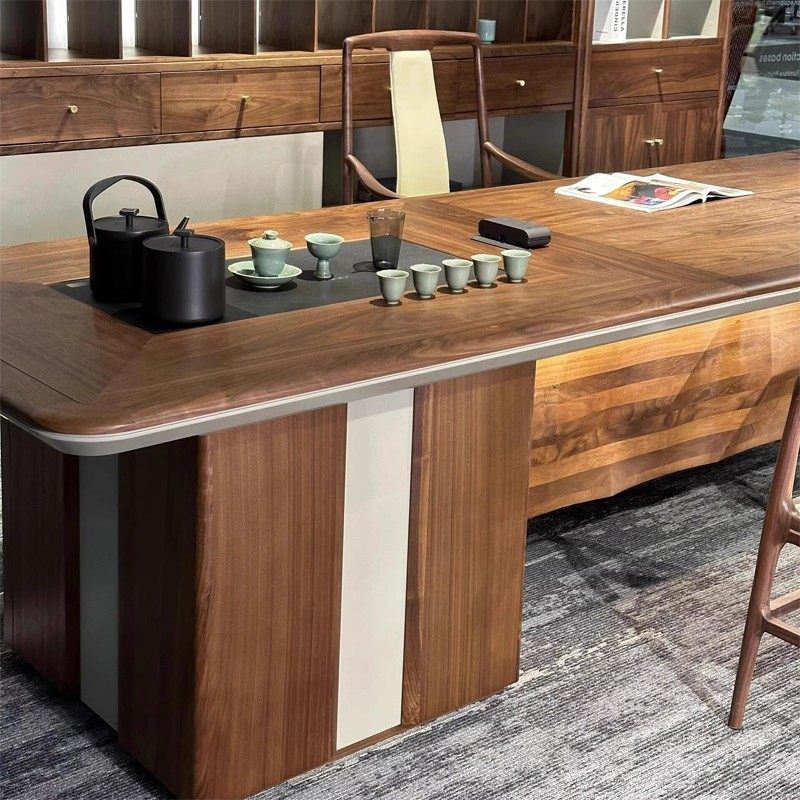 北美黑胡桃木新中式茶桌椅现代轻奢高级感实木茶台办公茶室大办桌,淘宝优惠券,粉丝福利购,淘宝优惠卷