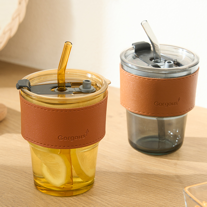 竹节杯带吸管玻璃杯咖啡杯女高颜值杯子家用喝水吸管杯水杯果汁杯 - 图1