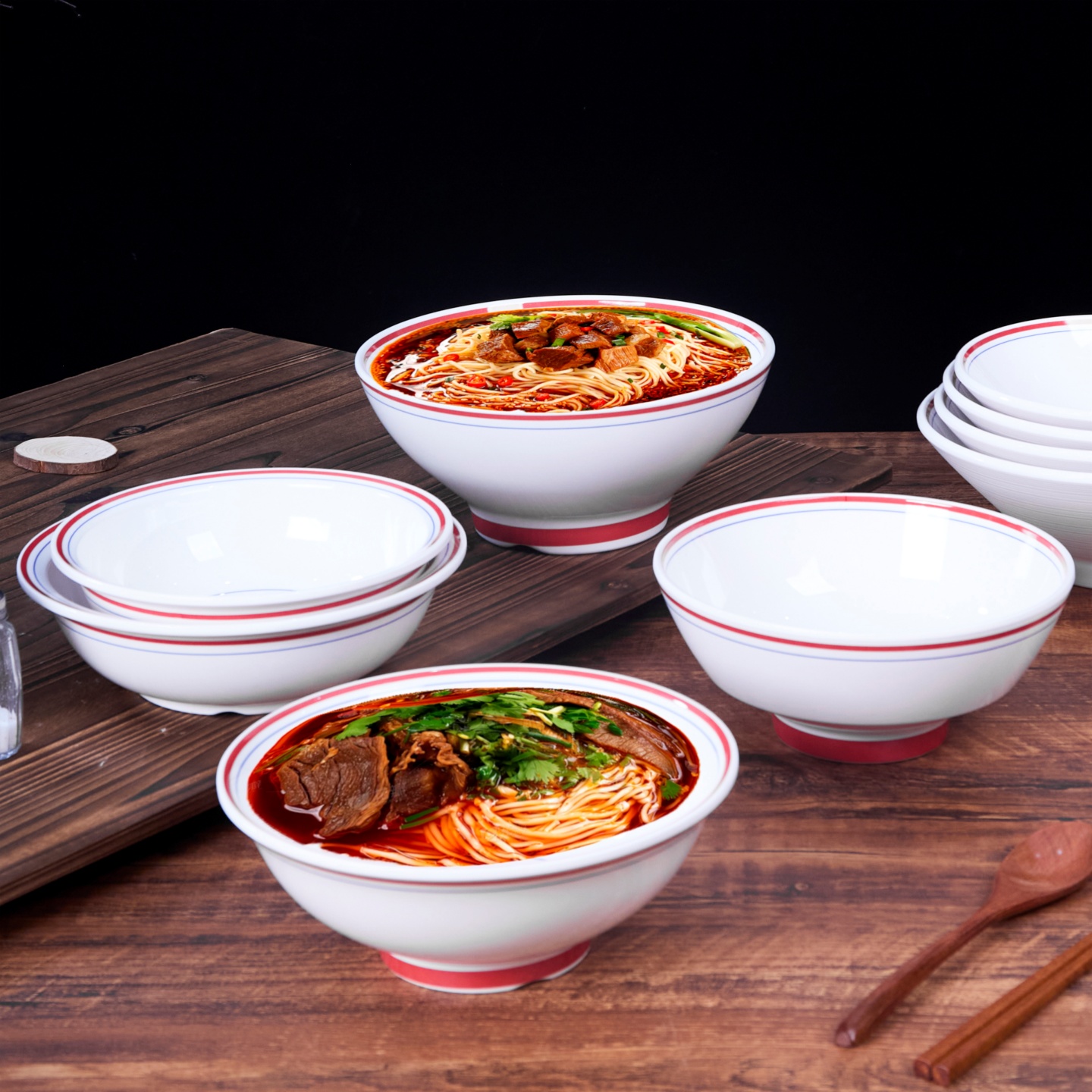 陕西大碗面碗商用炸酱面油泼臊子面牛肉面羊肉汤碗中式红边密胺碗