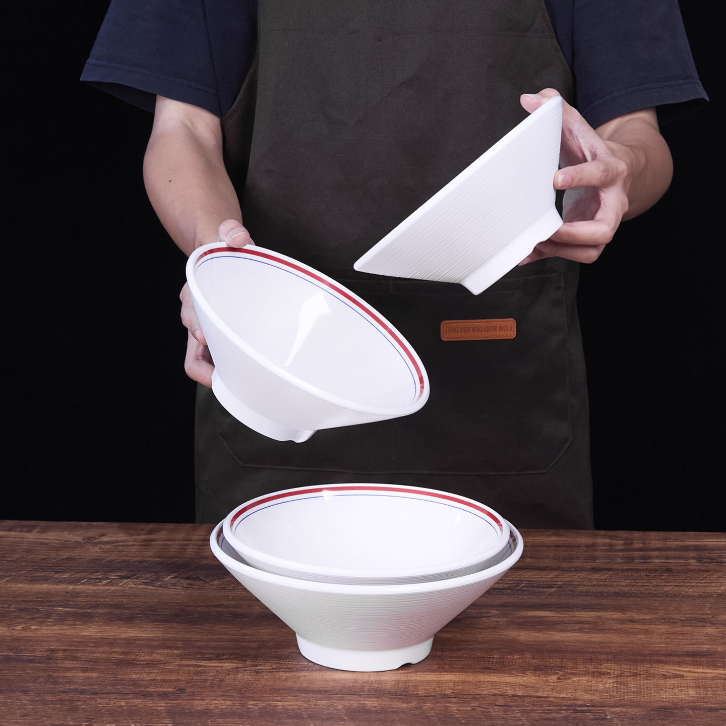 陕西大碗面碗商用炸酱面油泼臊子面牛肉面羊肉汤碗中式红边密胺碗