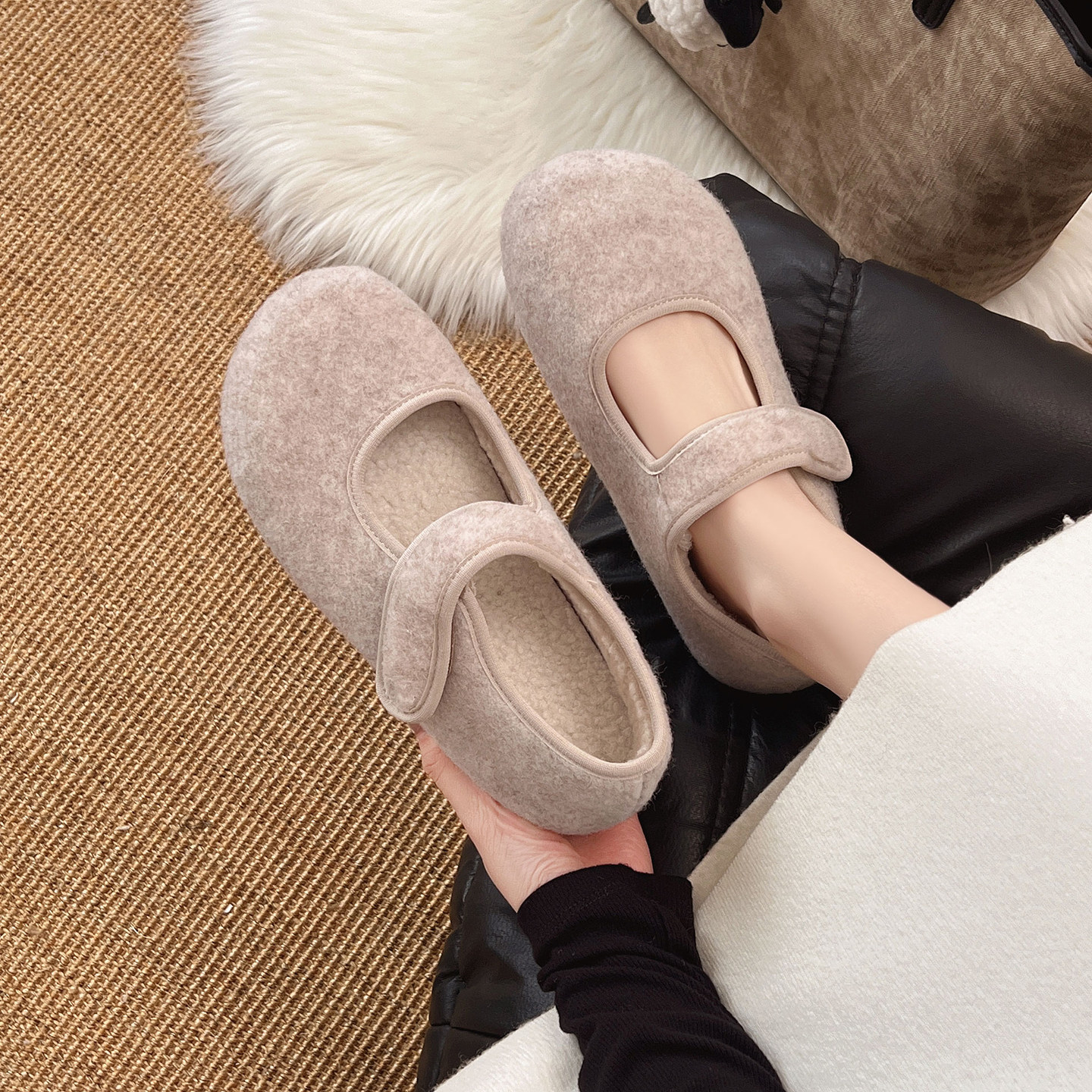 仙女风玛丽珍勃肯鞋女秋冬新款外穿加绒保暖棉鞋懒人魔术贴豆豆鞋,淘宝优惠券,粉丝福利购,淘宝优惠卷