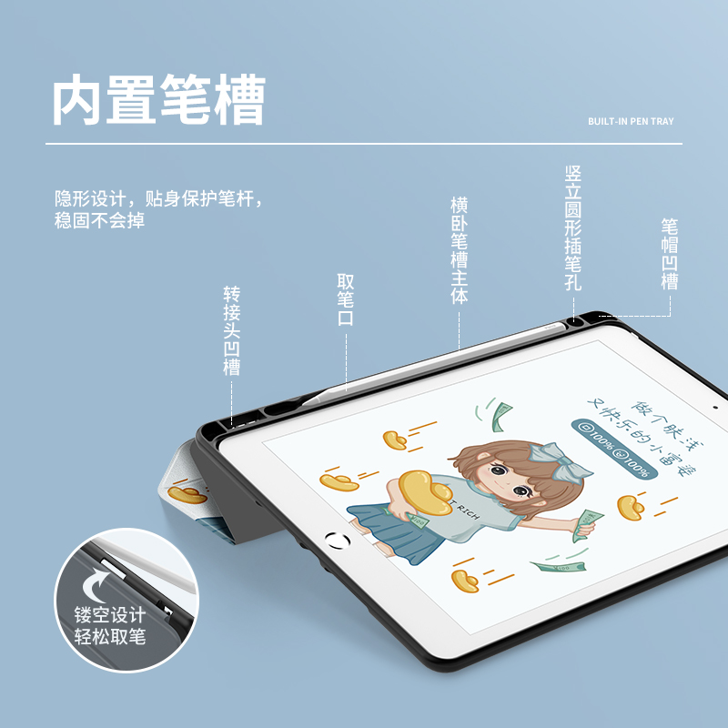 适用ipad保护套带笔槽2020苹果air2三折平板壳ipad8软硅胶10.2全包18款防摔9.7寸mini4迷你5可爱6六air3七代 - 图1