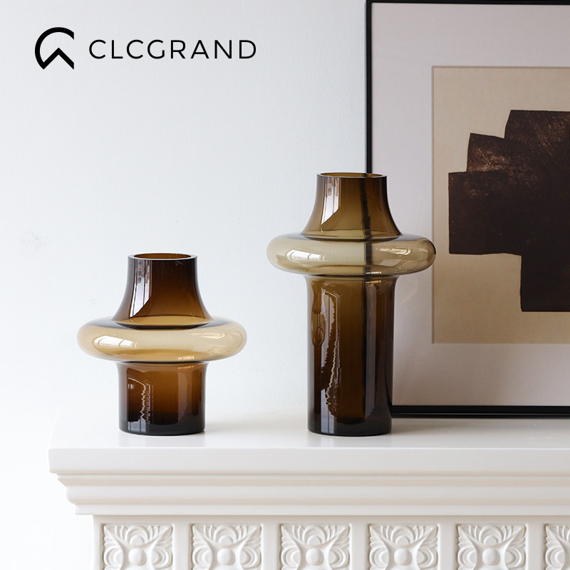 轻奢中古玻璃花瓶摆件高级感客厅桌面插花装饰花器酒店样板间摆设,淘宝优惠券,粉丝福利购,淘宝优惠卷