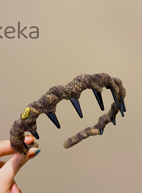 棕黄做旧毛织缠绕锯齿齿梳发箍复古小众防滑头箍手工碎发整理头饰
