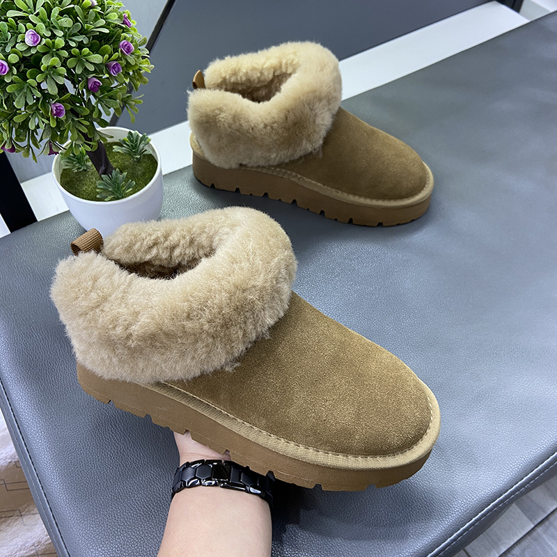 【娜家鞋店】女鞋冬季毛毛鞋真皮羊毛加绒加厚时尚仙女风雪地靴潮 - 图1