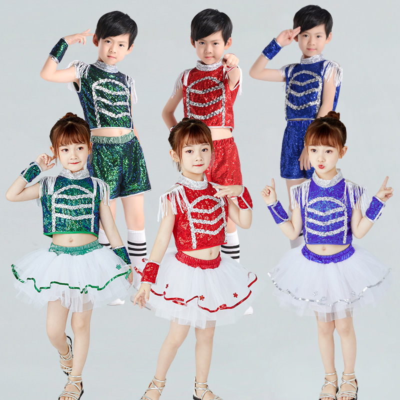 六一儿童演出服幼儿园爵士舞表演服男女童现代舞亮片蓬蓬裙舞蹈服-图3