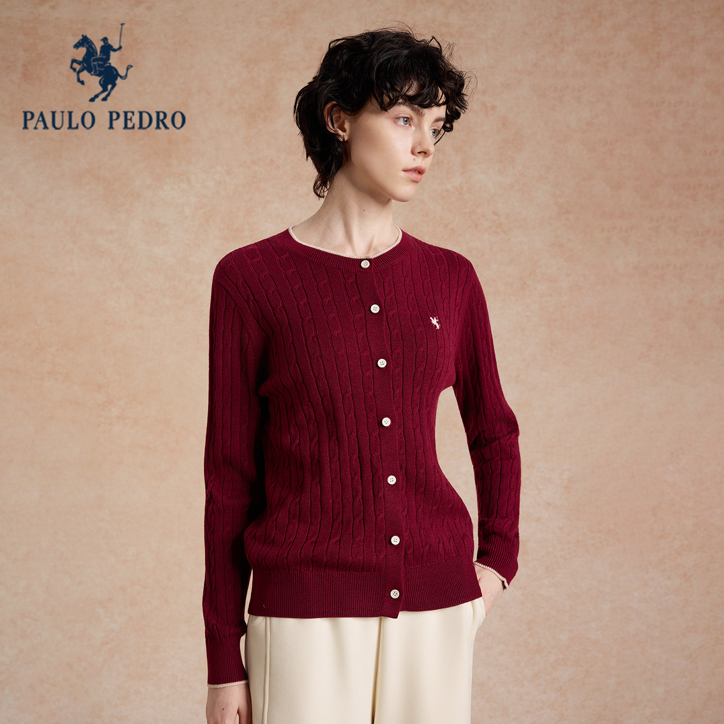 保罗彼得2025秋新款女士针织衫气质开衫毛衣圆领短外套SLECZ00051,淘宝优惠券,粉丝福利购,淘宝优惠卷