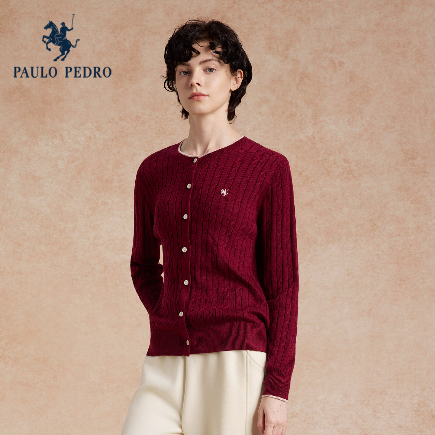 保罗彼得2025秋新款女士针织衫气质开衫毛衣圆领短外套SLECZ00051,淘宝优惠券,粉丝福利购,淘宝优惠卷