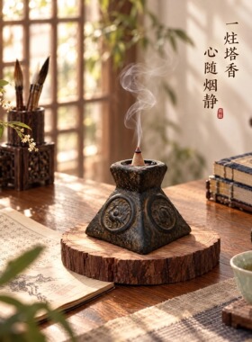 创意复古做旧冷陶烛台塔香香器香薰净化空间小众香薰禅意摆件