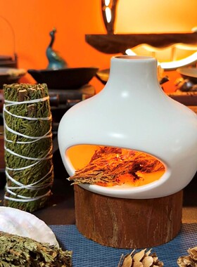 一念◆鼠尾草雪松香炉陶瓷香炉圣木香炉锥香香炉工艺品香薰炉